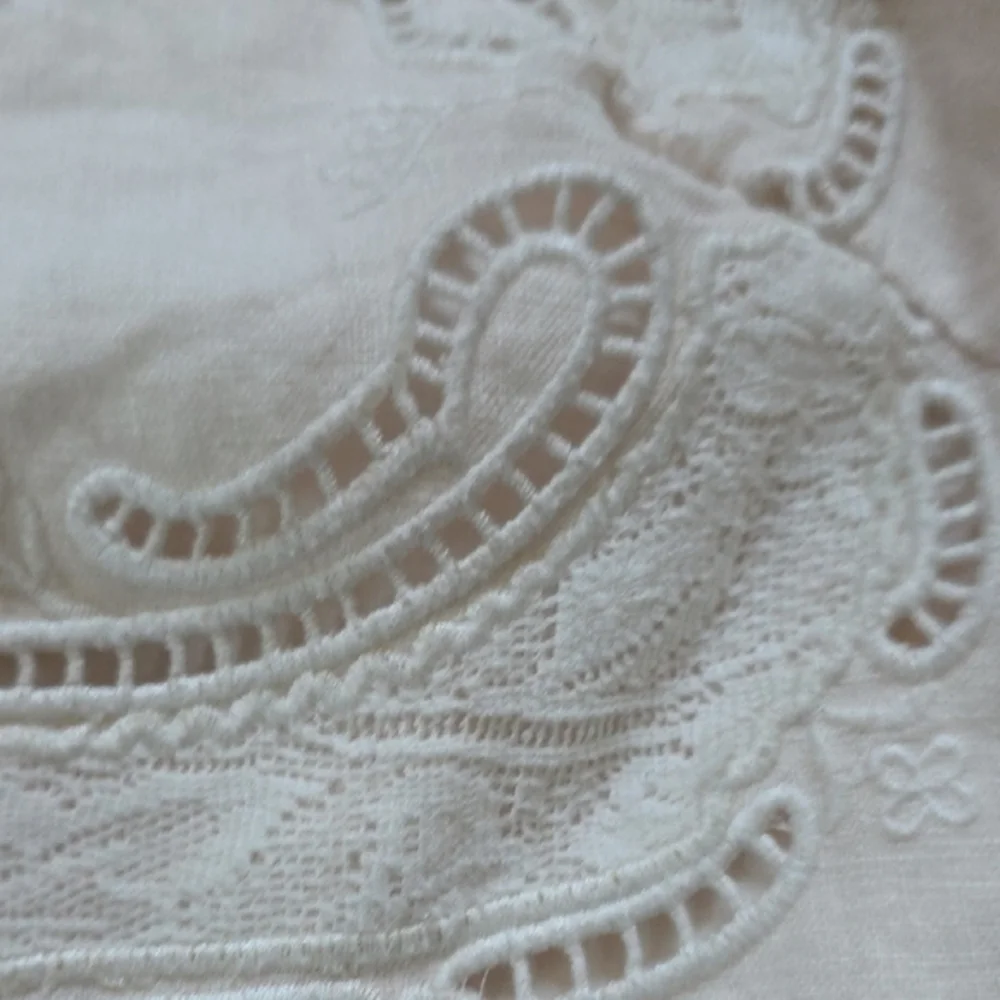 FARM RIO Scalloped Broderie Mini Dress sz Large L‎ Anglaise-trimmed Linen Cream - Picture 6 of 9
